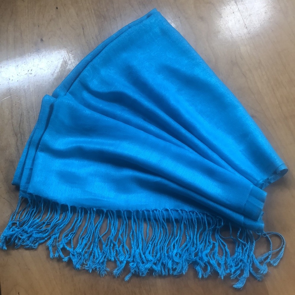 Pashmina Scarf Wrap Shawl - Turquoise Blue - 100% Pashmina- Paisley Pattern - Picture 7 of 8